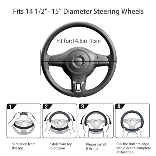 Veclod Black Genuine Leather Car Steering Wheel Cover Men Women,Cowhide Wheel Cover,Soft,Breathable,Anti-Slip,Luxury Steering Wheel Cover