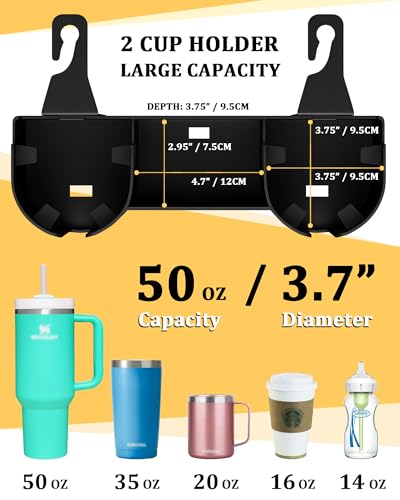 Car Headrest Backseat Cup Holder 3.7" with Organizer, High Capacity 4 in 1 Seat Back Organizer with Headrest Hooks, Multifunctional Storage for Car Travel Accessories Compatible with Most Vehicles