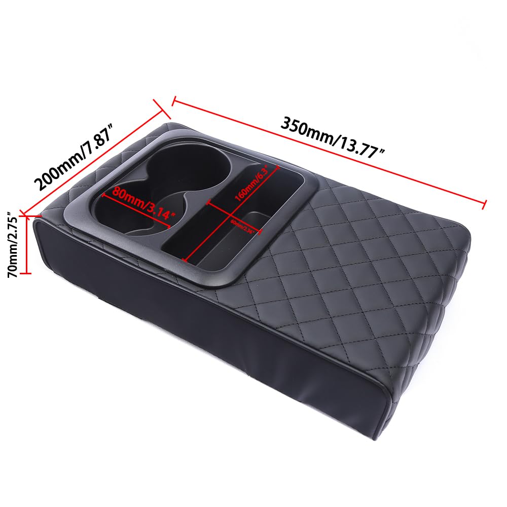 Faux Leather Car Armrest Cushion with Cup Holder & Storage