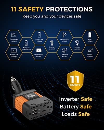 Ampeak 100W 12V-to-110V Car Power Inverter with USB