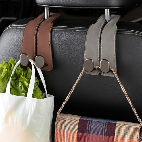 2026 Leather Double Car Headrest Hooks for Bags & Coats