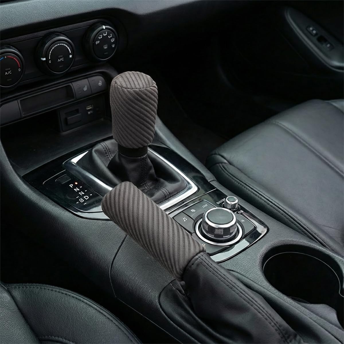 Girnfac 2PCS Car Gear Shift Knob and Handbrake Cover Set, Non-Slip Polyester Stick Shift and Hand Brake Handle Protectors, Universal Vehicle Interior Accessories