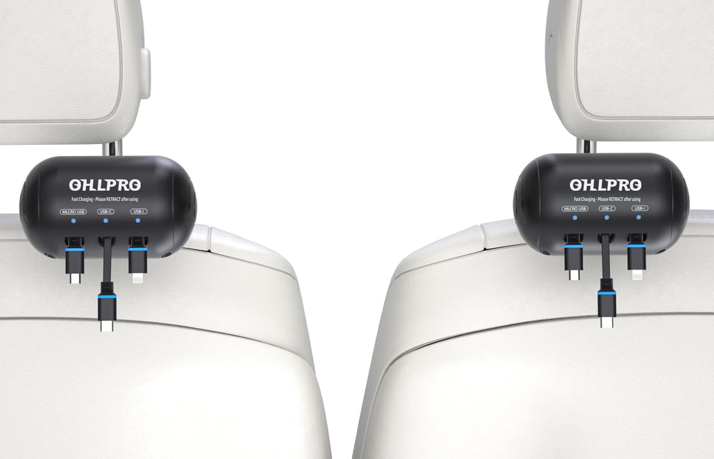 OHLPRO 3-in-1 Retractable Backseat Car Charging Station