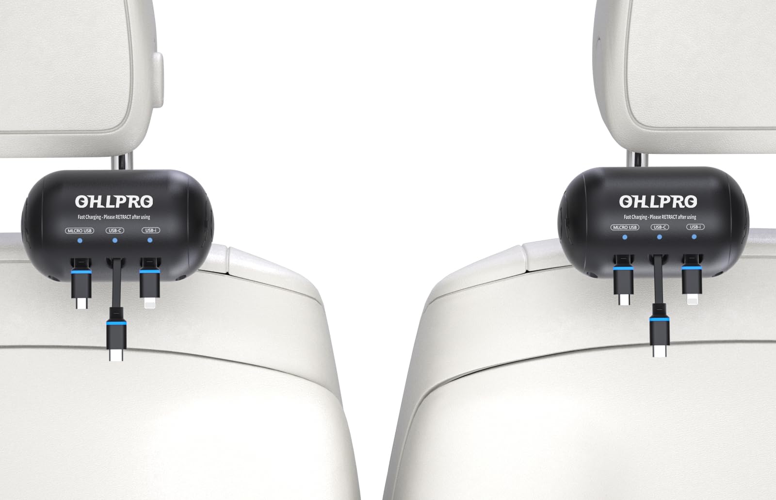 OHLPRO 3-in-1 Retractable Backseat Car Charging Station