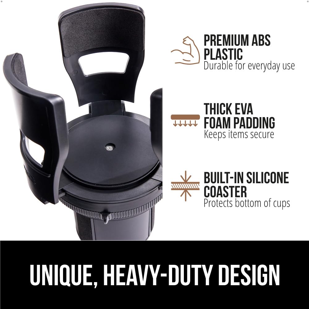 GORILLA GRIP Car Cup Holder Expander, Keeps Large Drink Cups Secure, Expander Fits Yeti, HydroFlask, Stanley 18 to 48oz Large Water Bottles, Coffee Mug, Adjustable Arms and Base Insert