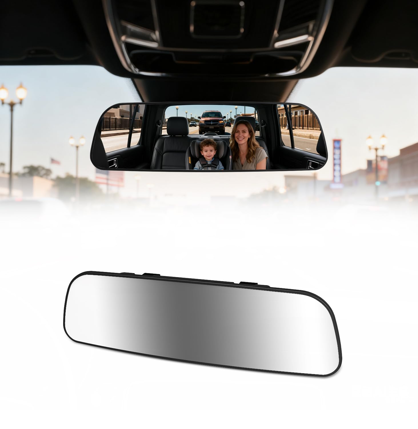 HmmtyRack Oblong Wide-Angle Rearview Mirror for Cars