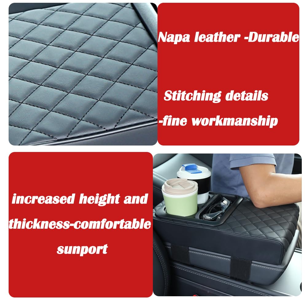 Faux Leather Car Armrest Cushion with Cup Holder & Storage