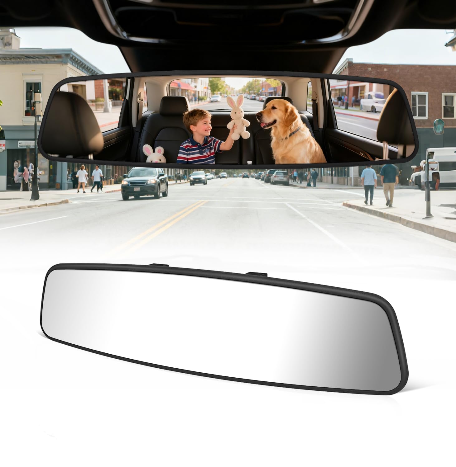 HmmtyRack Oblong Wide-Angle Rearview Mirror for Cars