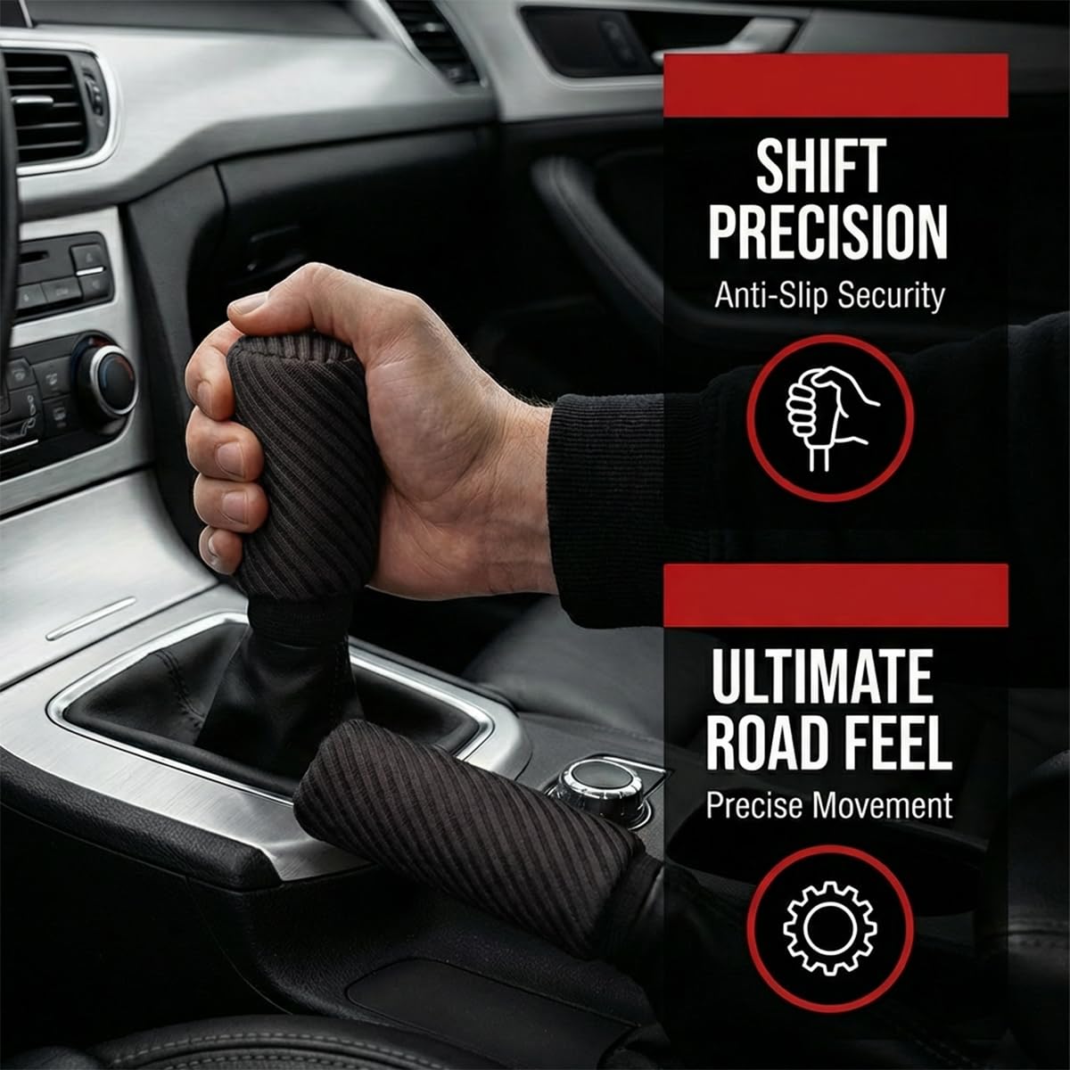Girnfac 2PCS Car Gear Shift Knob and Handbrake Cover Set, Non-Slip Polyester Stick Shift and Hand Brake Handle Protectors, Universal Vehicle Interior Accessories