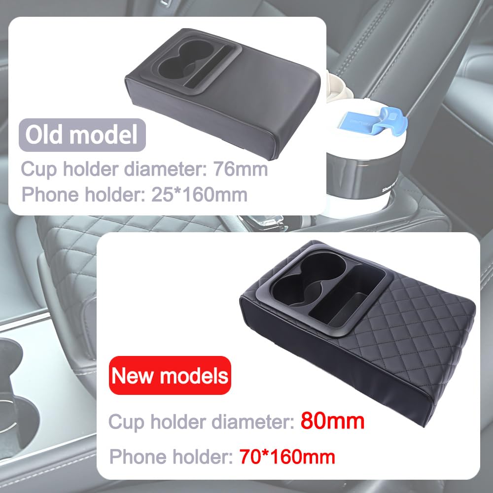 Faux Leather Car Armrest Cushion with Cup Holder & Storage