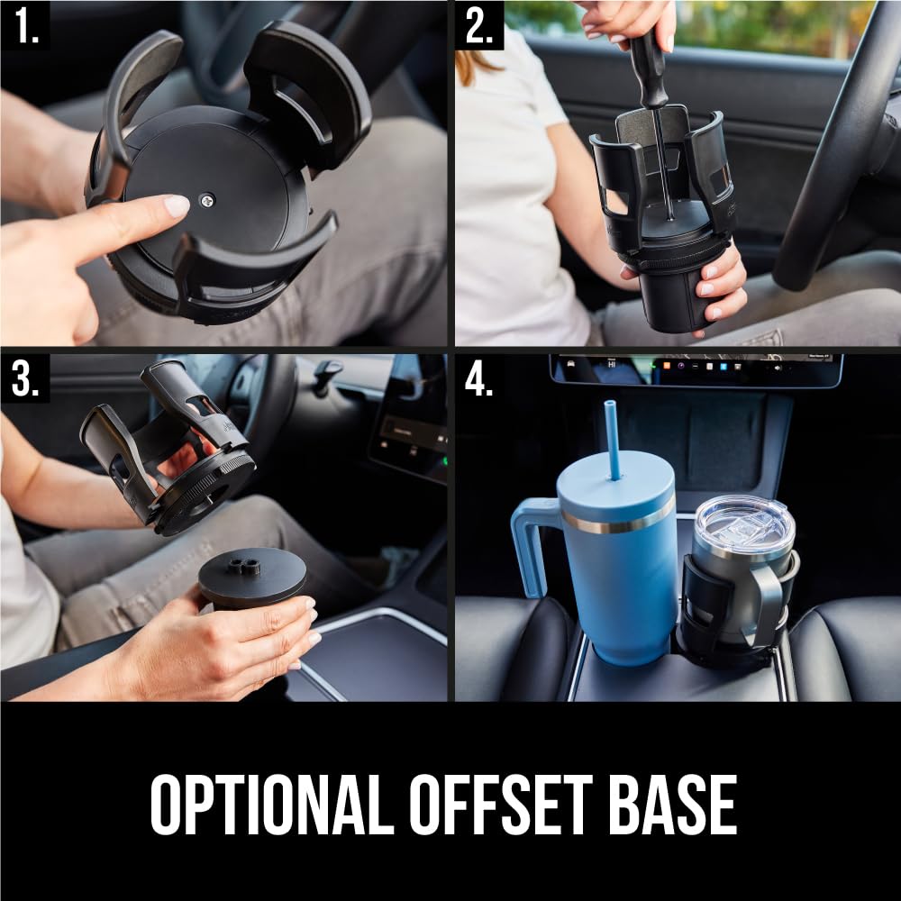 GORILLA GRIP Car Cup Holder Expander, Keeps Large Drink Cups Secure, Expander Fits Yeti, HydroFlask, Stanley 18 to 48oz Large Water Bottles, Coffee Mug, Adjustable Arms and Base Insert