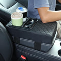 Faux Leather Car Armrest Cushion with Cup Holder & Storage