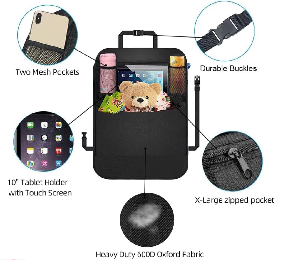 BLYPHOO 2-Pack Waterproof Backseat Organizers for Kids with Tablet Holder