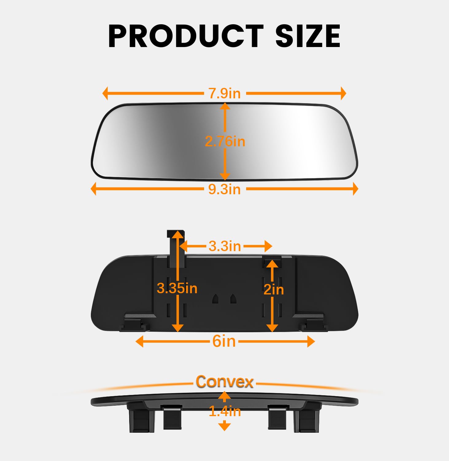 HmmtyRack Oblong Wide-Angle Rearview Mirror for Cars