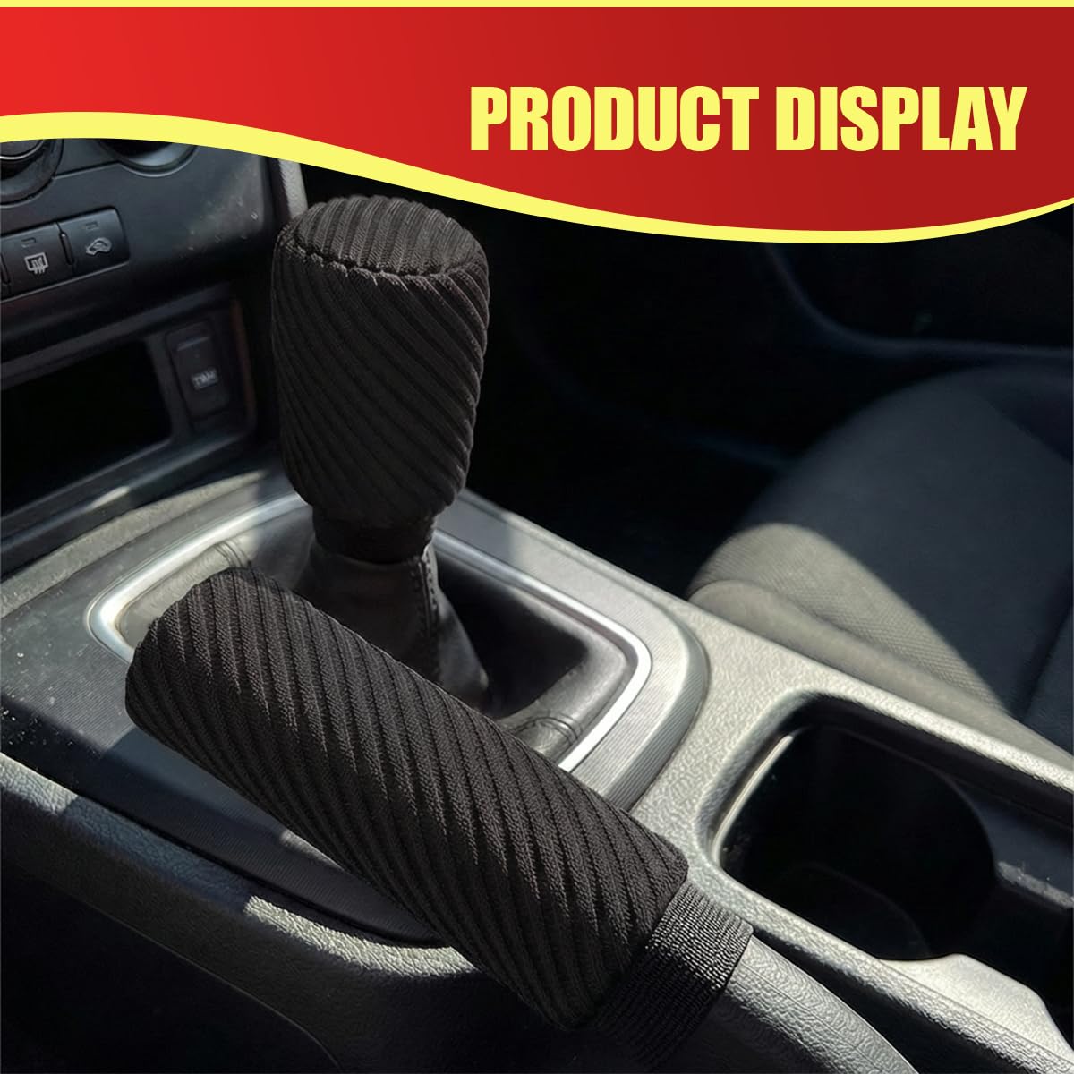 Girnfac 2PCS Car Gear Shift Knob and Handbrake Cover Set, Non-Slip Polyester Stick Shift and Hand Brake Handle Protectors, Universal Vehicle Interior Accessories