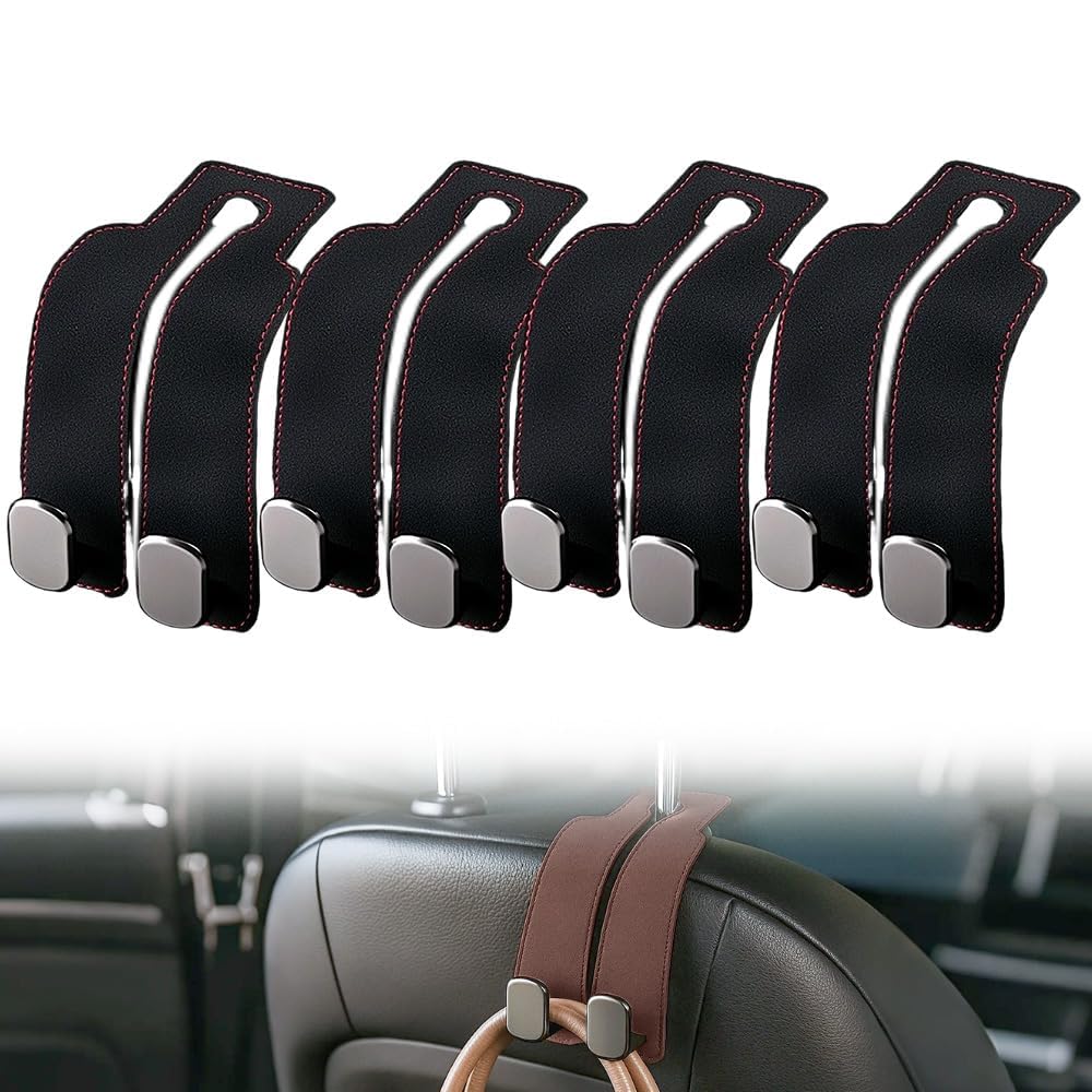 2026 Leather Double Car Headrest Hooks for Bags & Coats