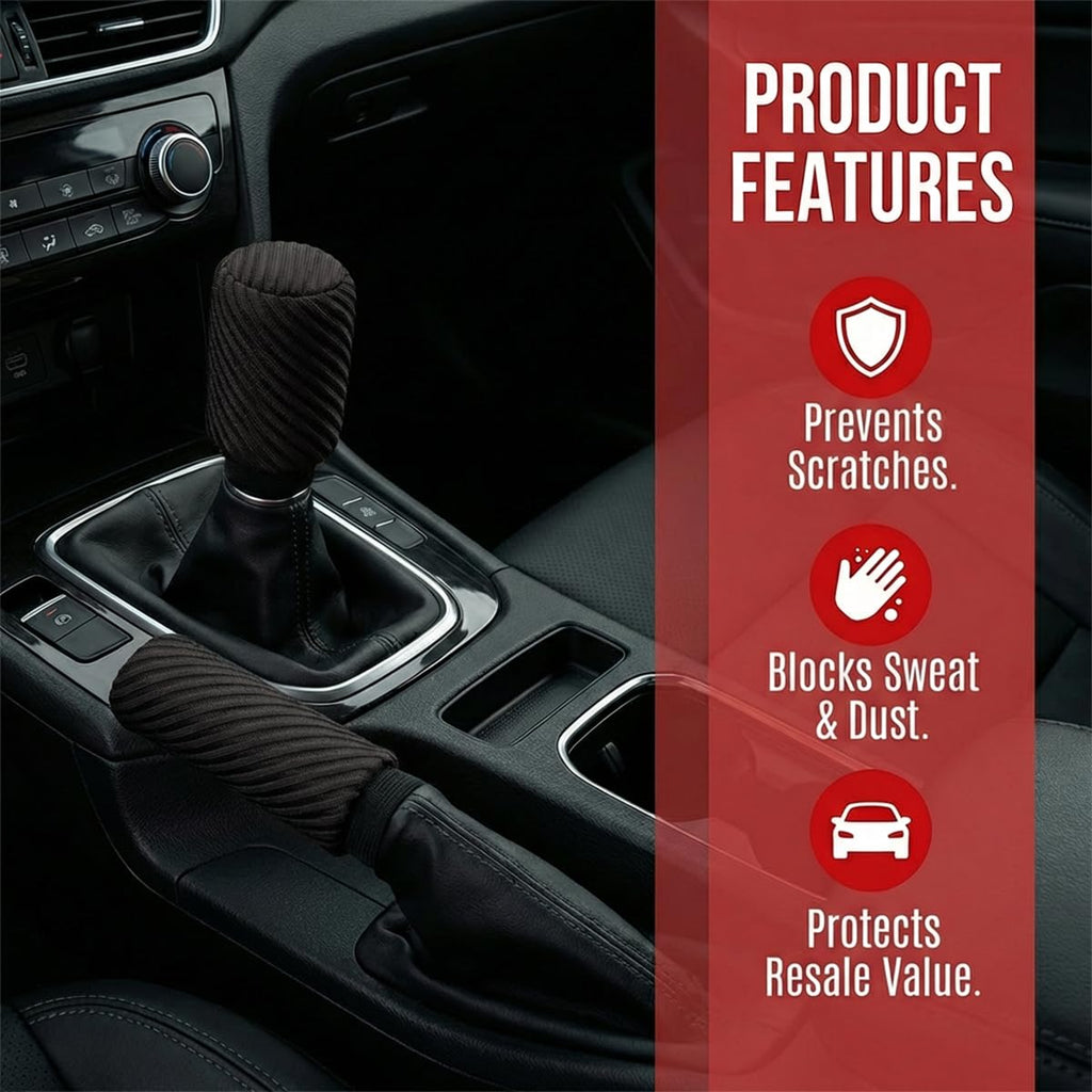 Girnfac 2PCS Car Gear Shift Knob and Handbrake Cover Set, Non-Slip Polyester Stick Shift and Hand Brake Handle Protectors, Universal Vehicle Interior Accessories