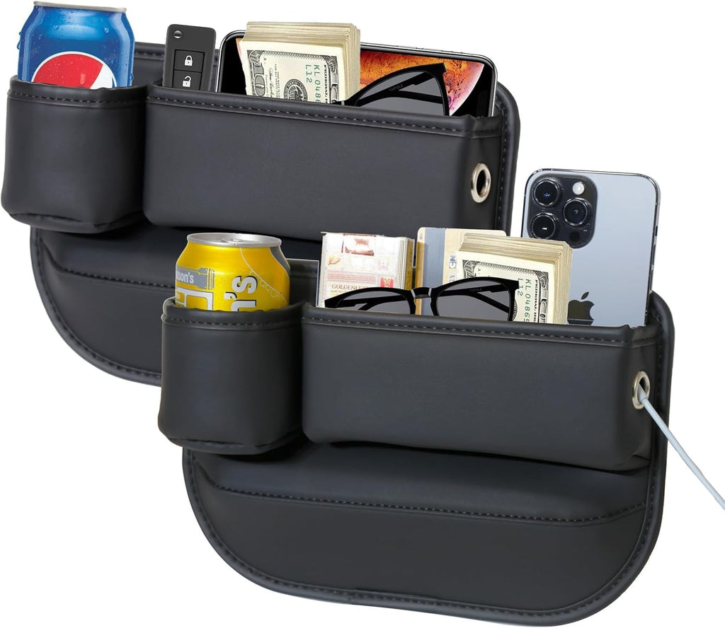 PLEW 2-Pack Leather Car Seat Gap Filler Organizers