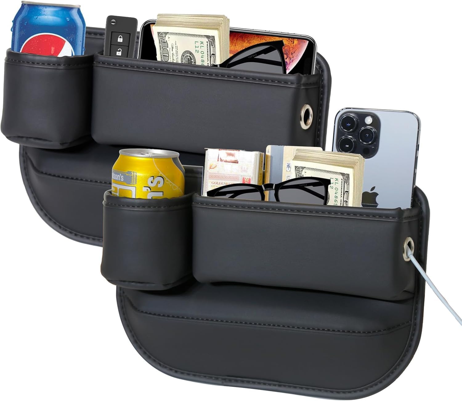 PLEW 2-Pack Leather Car Seat Gap Filler Organizers