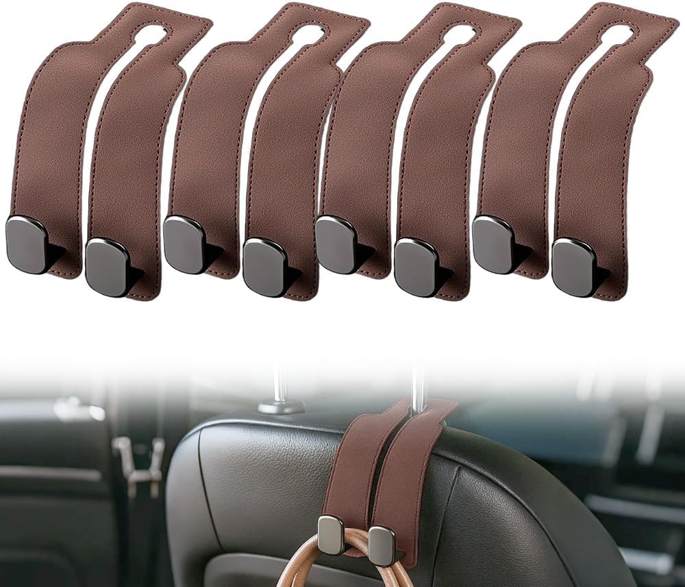 2026 Leather Double Car Headrest Hooks for Bags & Coats