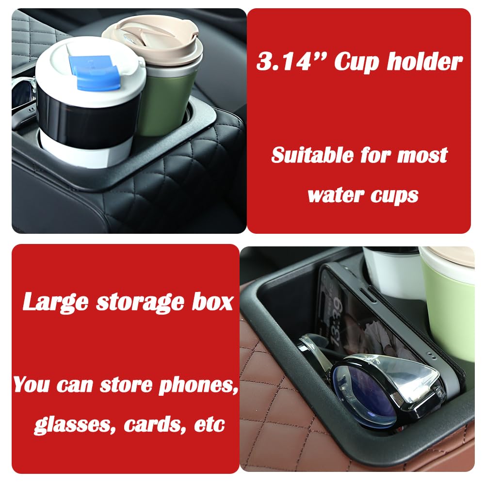 Faux Leather Car Armrest Cushion with Cup Holder & Storage
