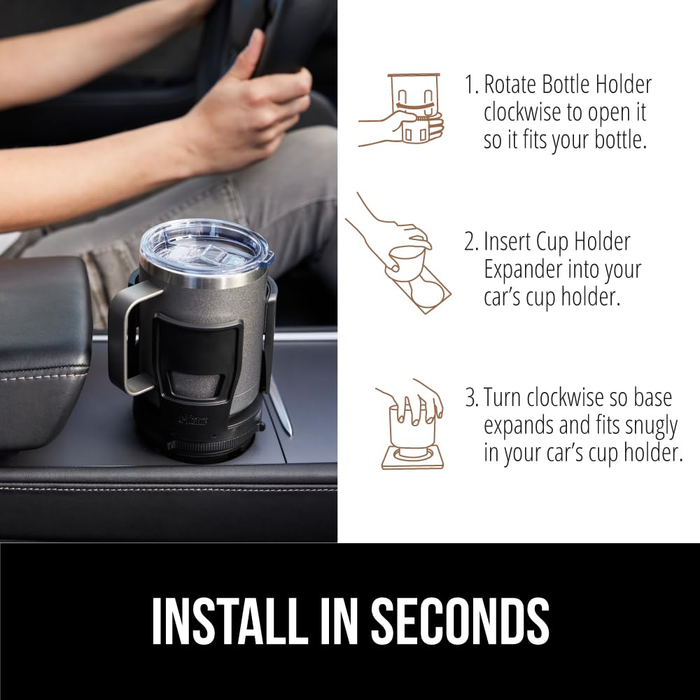 GORILLA GRIP Car Cup Holder Expander, Keeps Large Drink Cups Secure, Expander Fits Yeti, HydroFlask, Stanley 18 to 48oz Large Water Bottles, Coffee Mug, Adjustable Arms and Base Insert