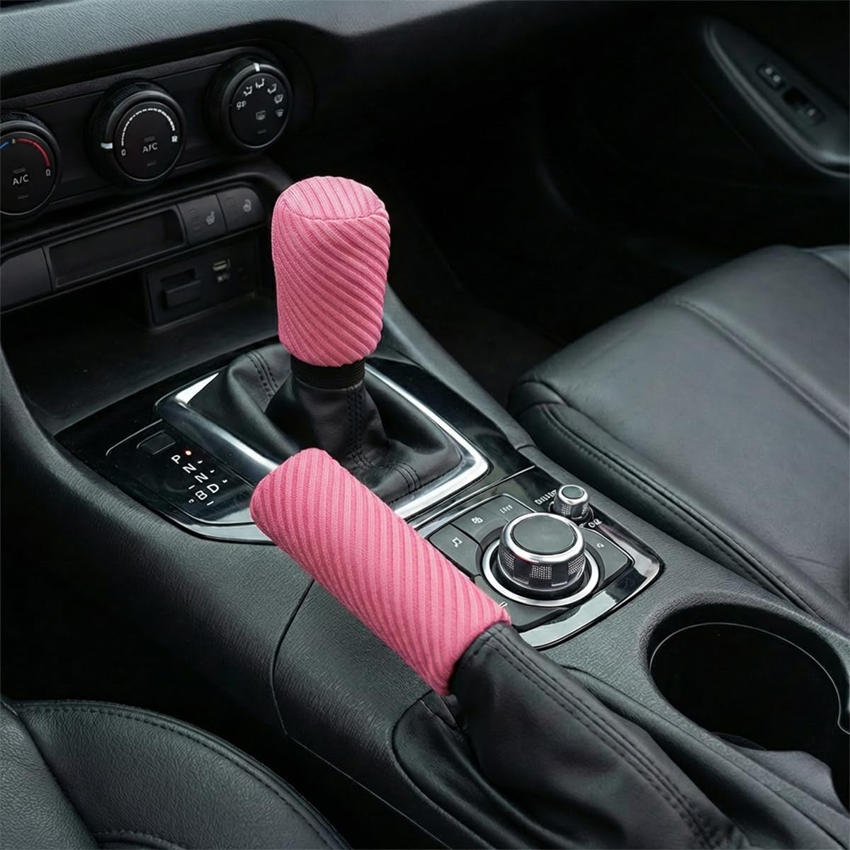 Girnfac 2PCS Car Gear Shift Knob and Handbrake Cover Set, Non-Slip Polyester Stick Shift and Hand Brake Handle Protectors, Universal Vehicle Interior Accessories