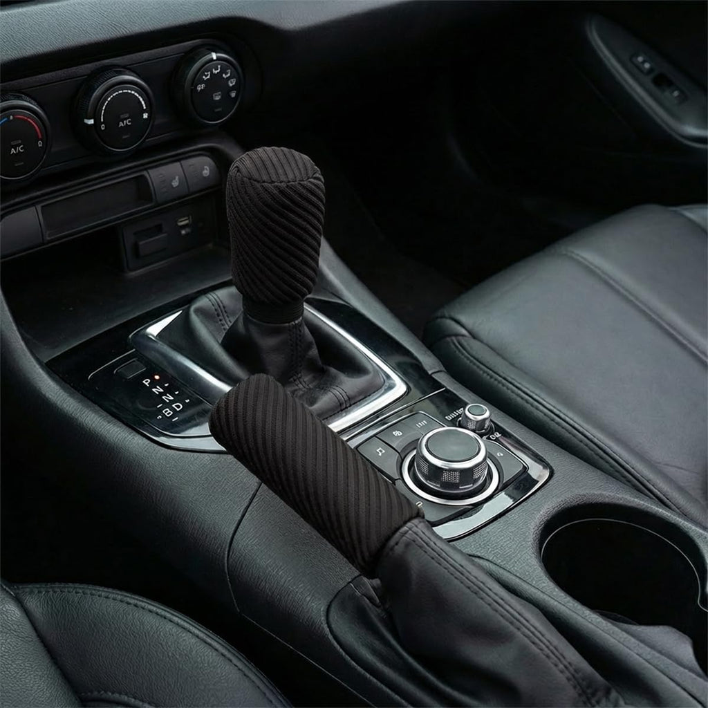 Girnfac 2PCS Car Gear Shift Knob and Handbrake Cover Set, Non-Slip Polyester Stick Shift and Hand Brake Handle Protectors, Universal Vehicle Interior Accessories