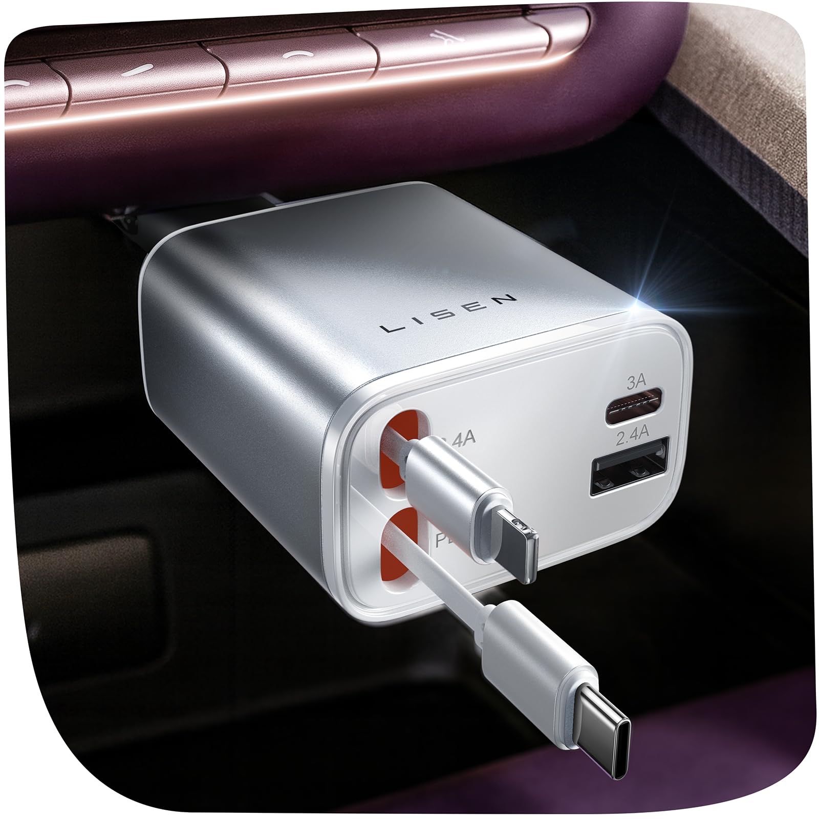 LISEN 84W Retractable USB-C Fast Charging Car Charger