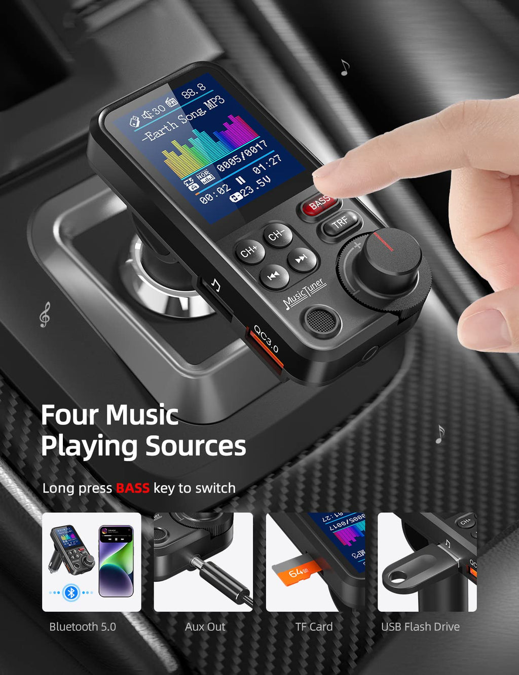 Nulaxy KM30 Bluetooth FM Transmitter with 1.8-Inch Display