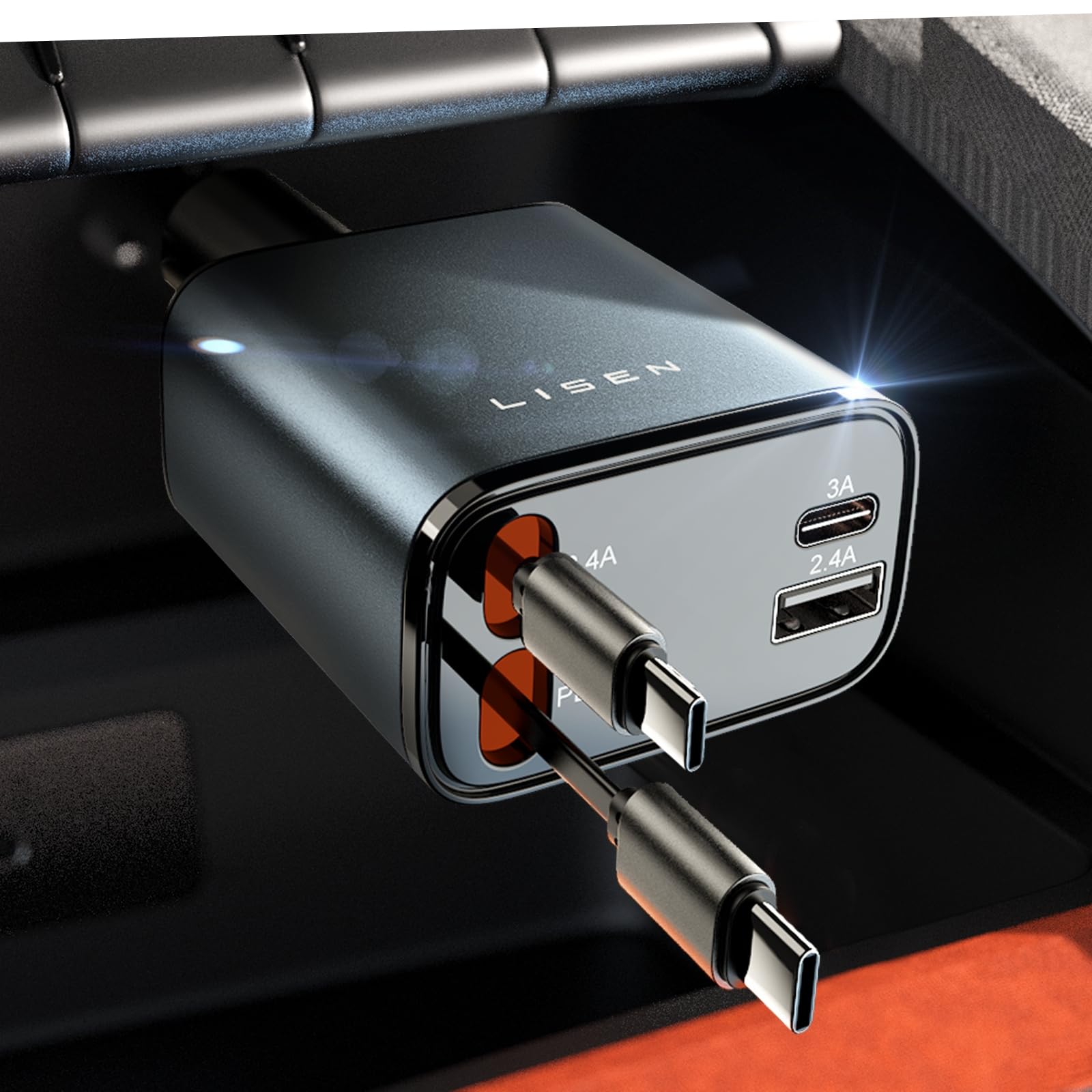 LISEN 84W Retractable USB-C Fast Charging Car Charger