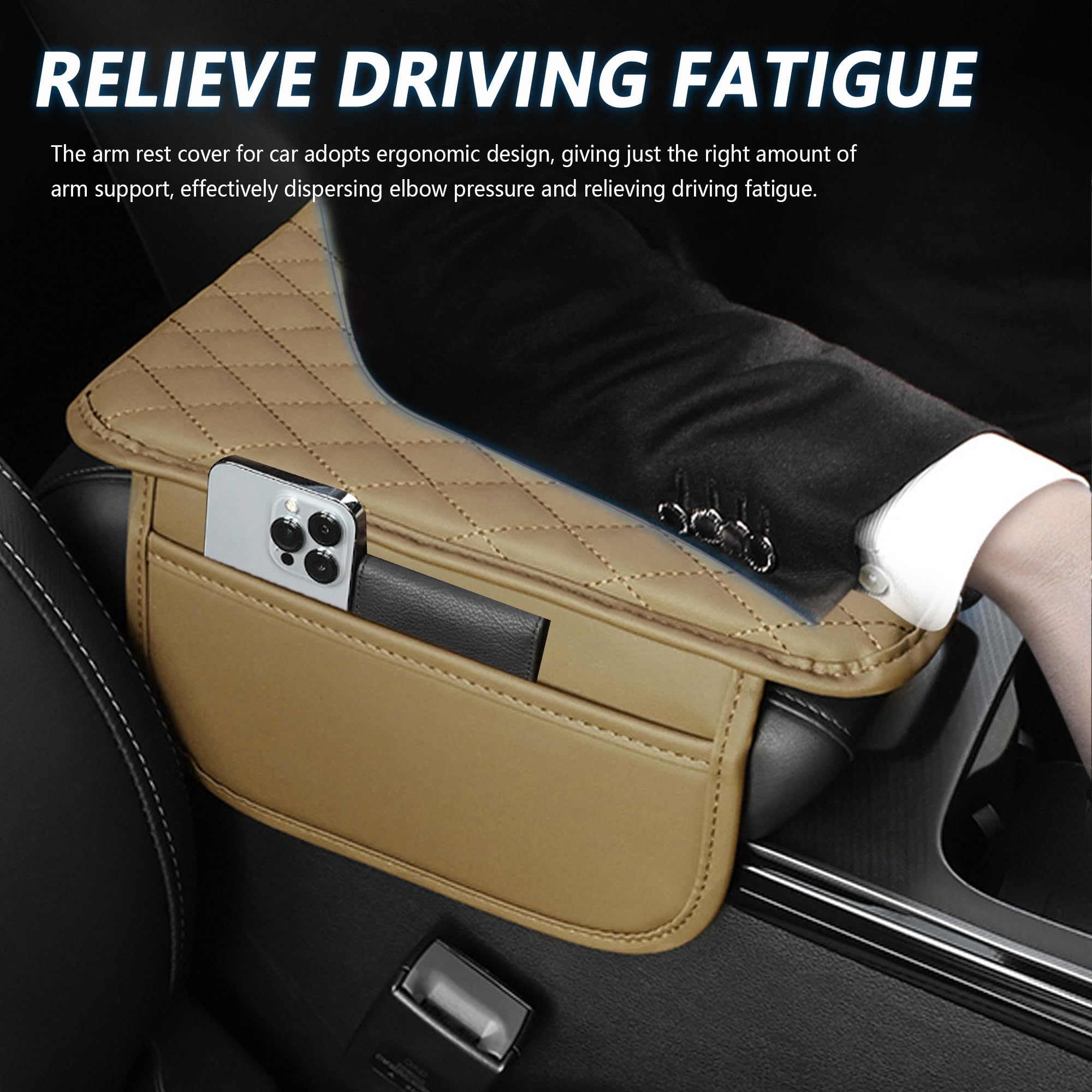 Stacool Upgraded Car Center Console Cover,Microfiber Leather Car Armrest Cover Cushion with 2 Storage Bags,Universal Car Armrest Storage Box