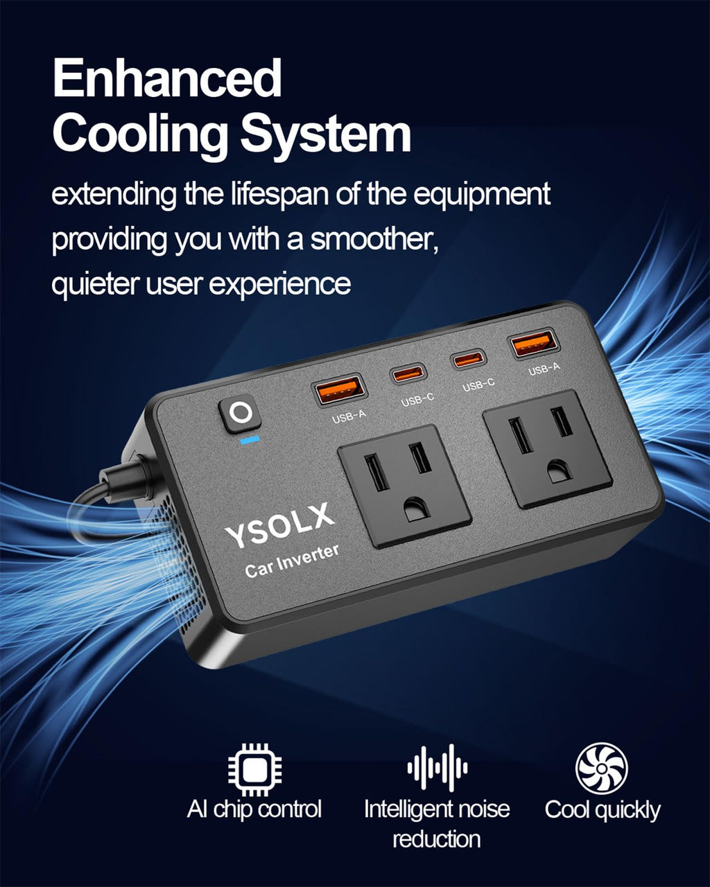 YSOLX 300W 12V-to-110V Dual-Outlet Car Power Inverter
