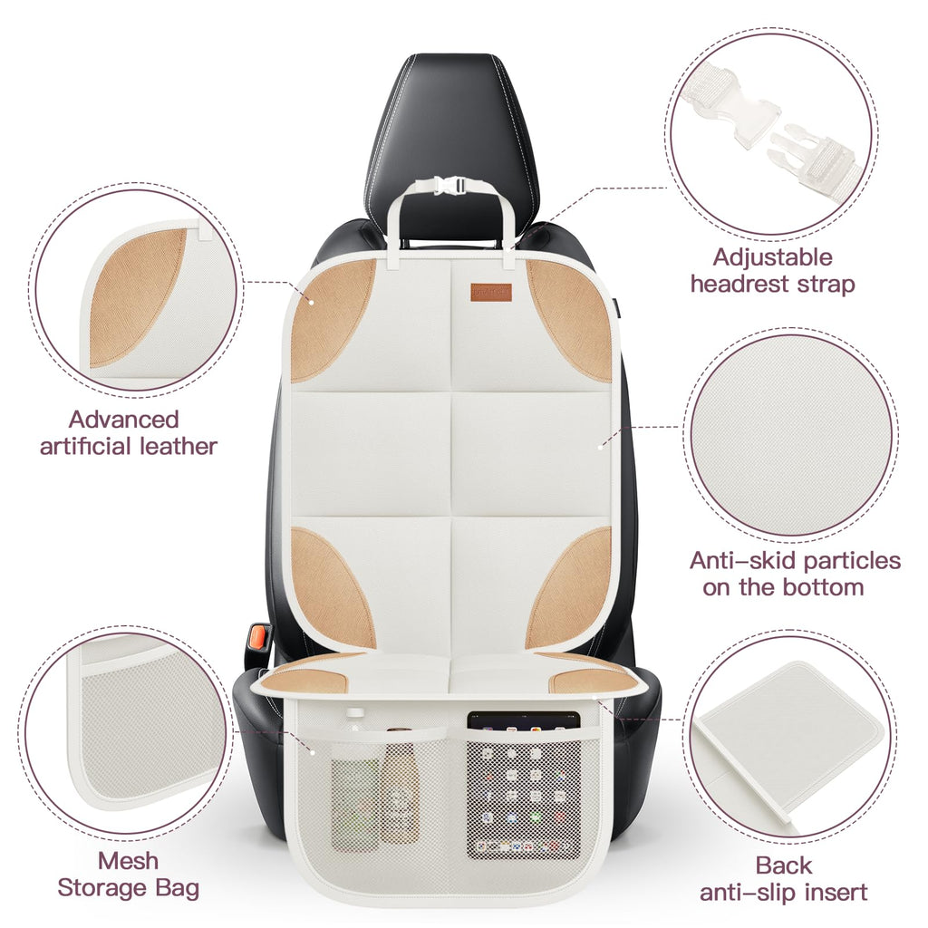 SMART ELF Car Seat Protector, Thickest Padding and Non-Slip Backing 2 Mesh Pockets for Baby and Pet, Durable 600D Fabric Waterproof Car Seat Cover