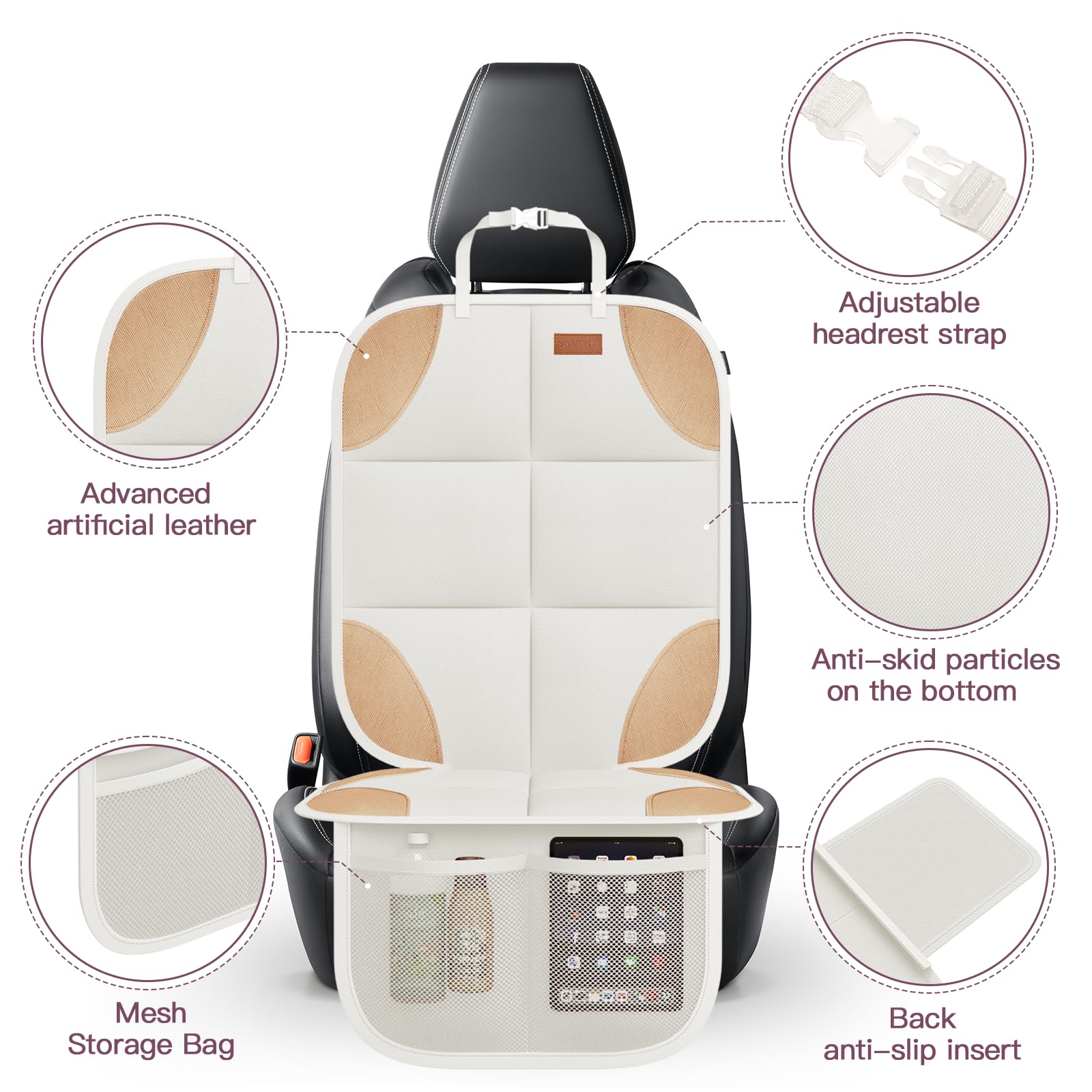 SMART ELF Car Seat Protector, Thickest Padding and Non-Slip Backing 2 Mesh Pockets for Baby and Pet, Durable 600D Fabric Waterproof Car Seat Cover