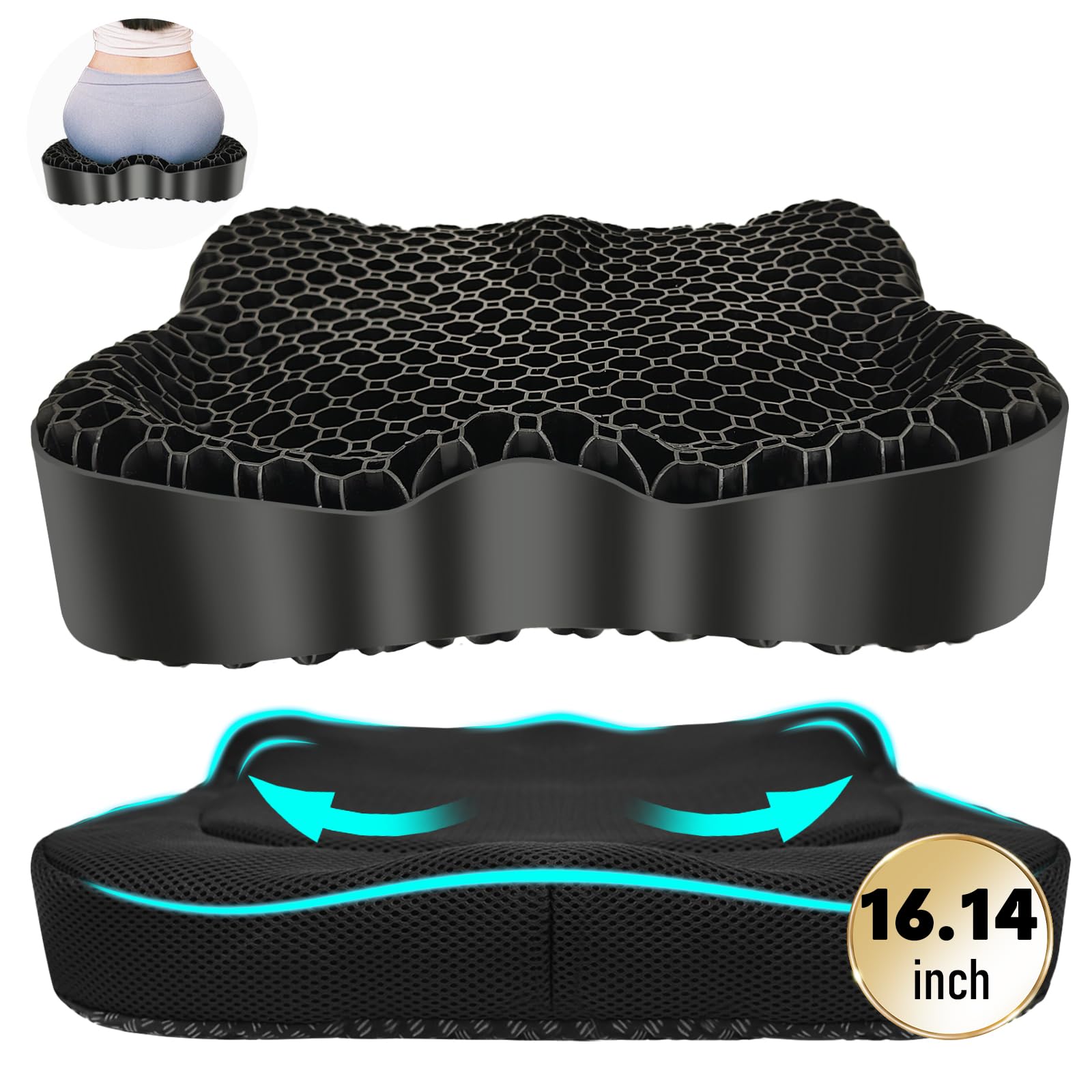 Cooling Gel Honeycomb Seat Cushion with Anti-Slip Cover