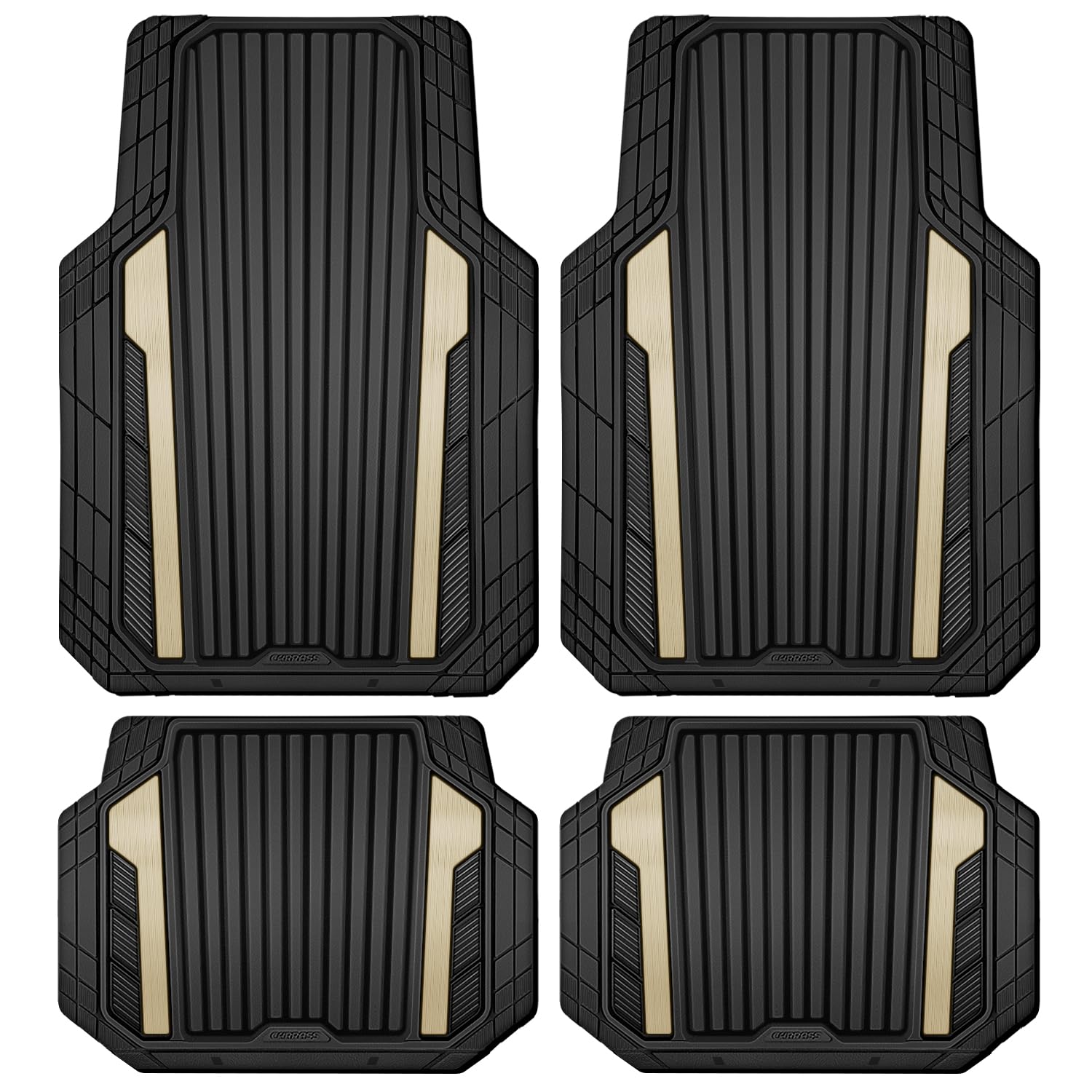 CAR PASS Heavy Duty Sporty Rubber Car Mats, Deep Dish All Weather Car Floor Mats Full Set, Waterproof Anti-Slip Automotive Matts Rugs Trim to Fit for 95% Sedans SUVs Vans Trucks, 4-Piece