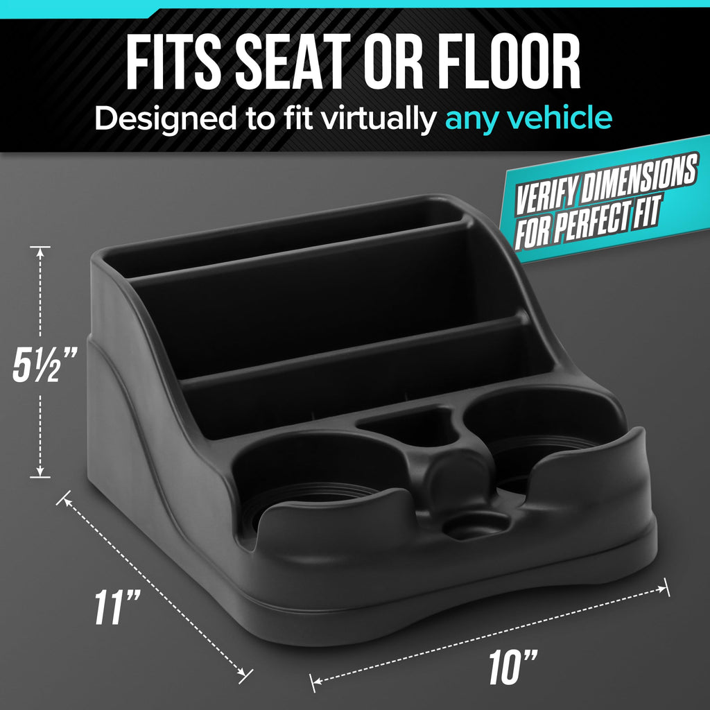 Moblorg Small Center Console for Cars, Trucks, Minivans, SUVs, Vehicle Organizer, Cup Holders, Recycled Plastic, Made in USA (Black)