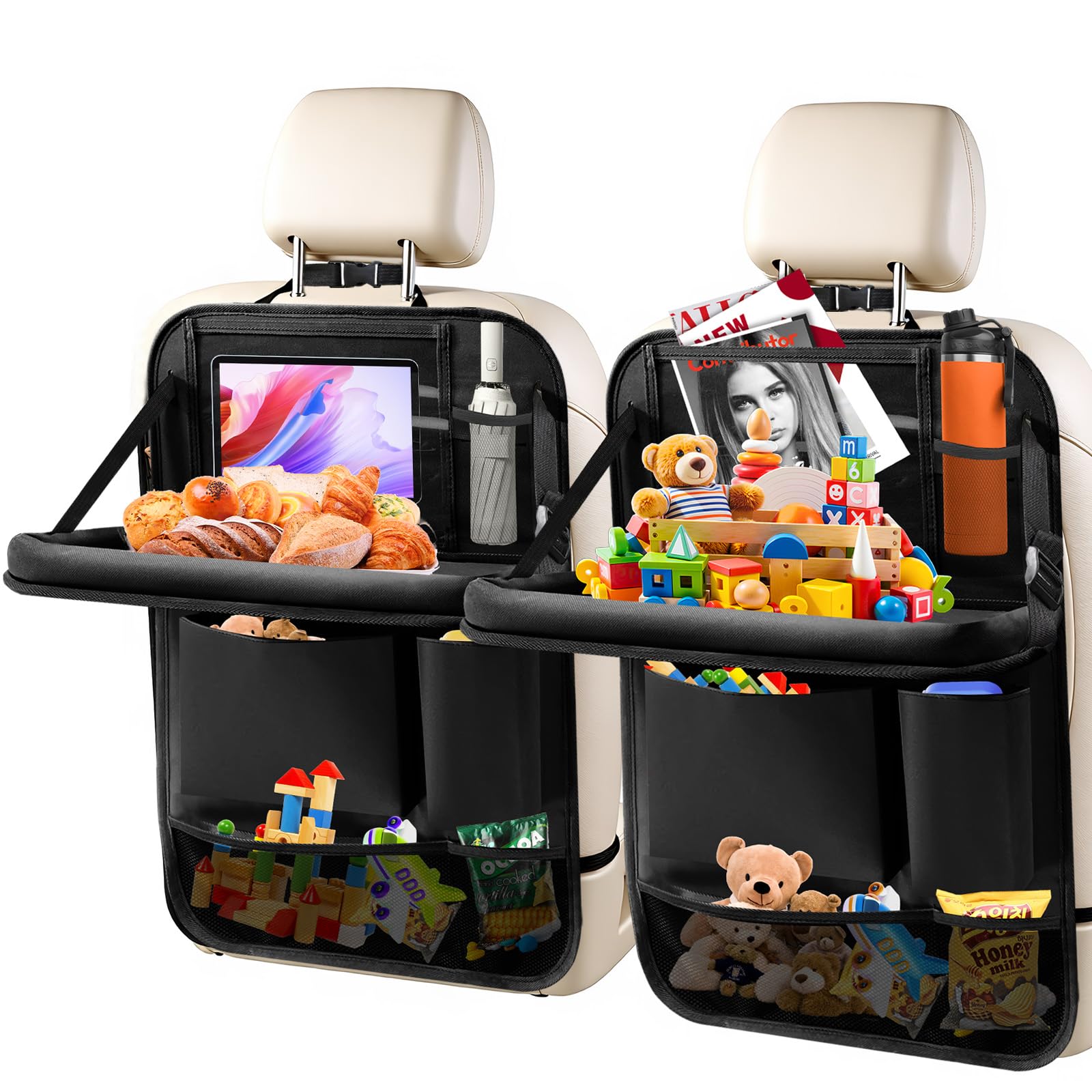 Zecirl 2-Pack Backseat Organizers with Foldable Tray