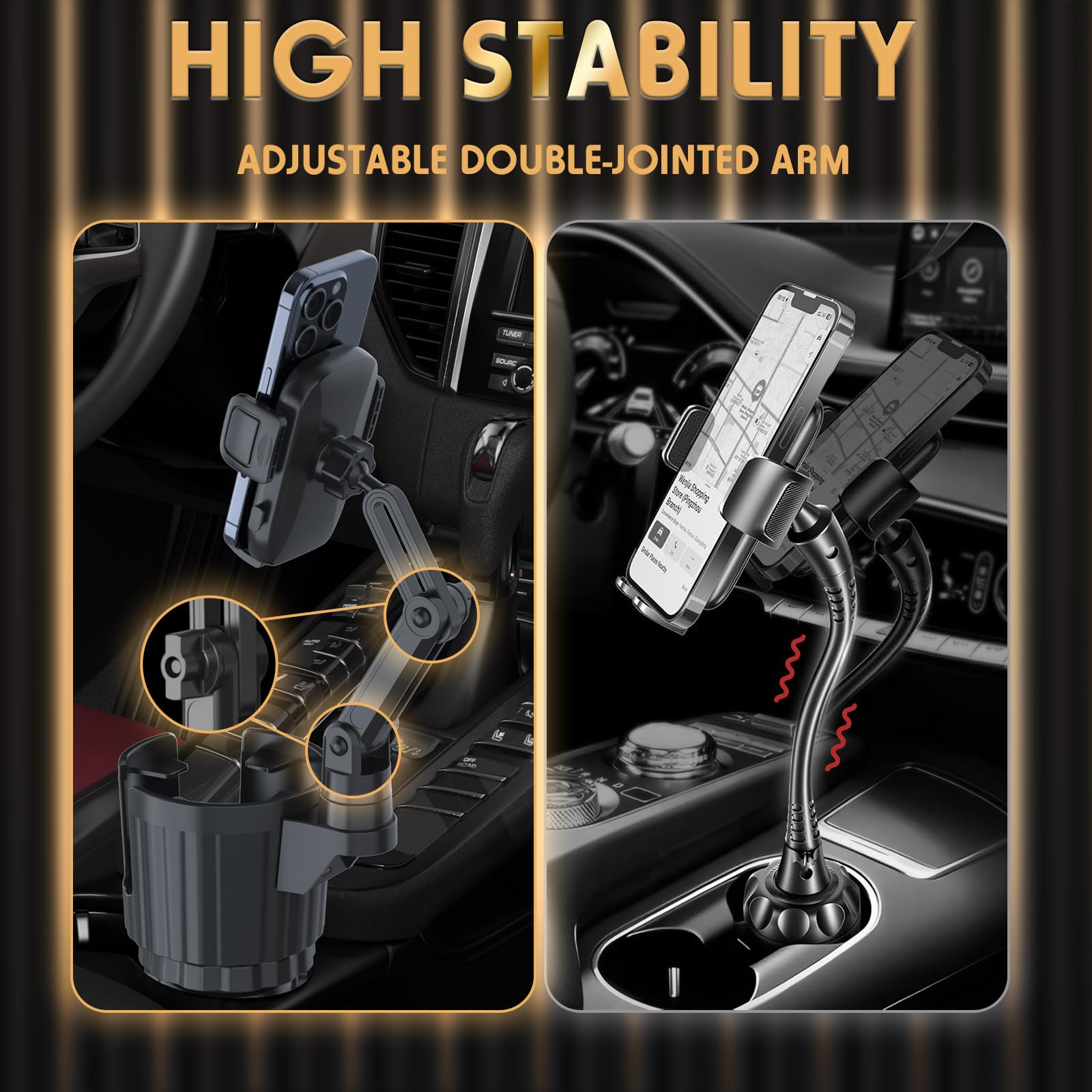 Bokilino 2-in-1 Adjustable Cup Holder Phone Mount