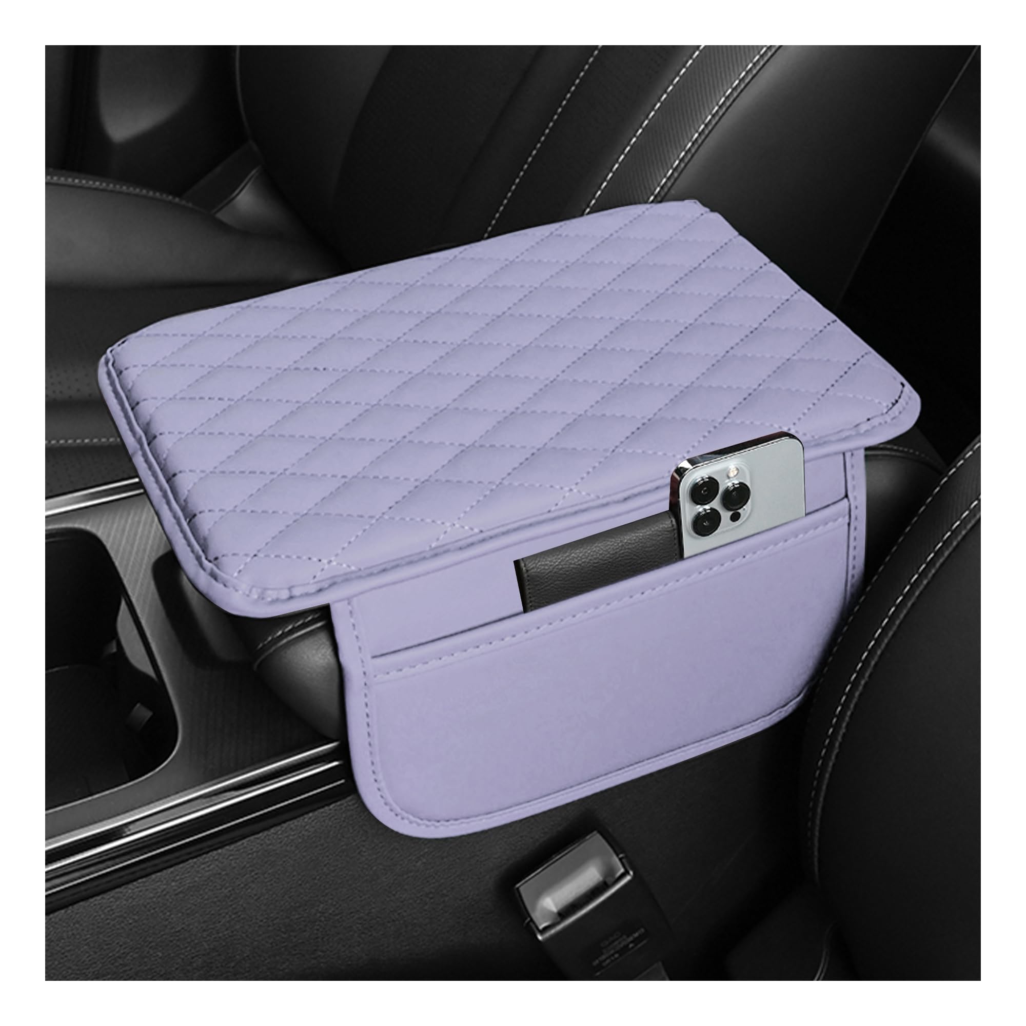 Stacool Upgraded Car Center Console Cover,Microfiber Leather Car Armrest Cover Cushion with 2 Storage Bags,Universal Car Armrest Storage Box