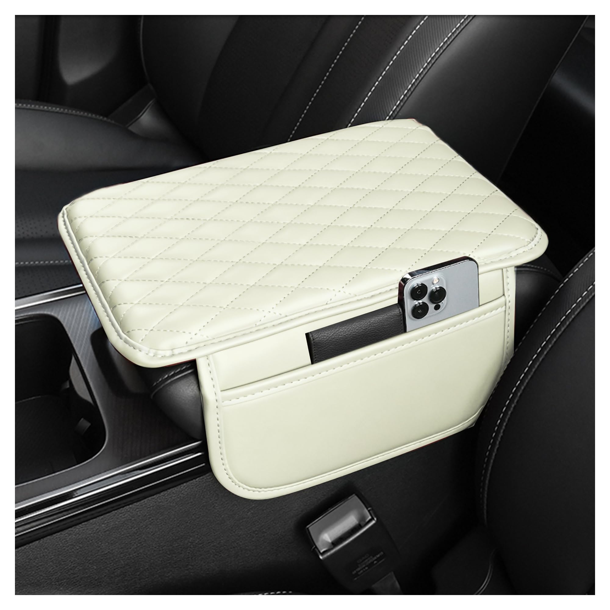 Stacool Upgraded Car Center Console Cover,Microfiber Leather Car Armrest Cover Cushion with 2 Storage Bags,Universal Car Armrest Storage Box