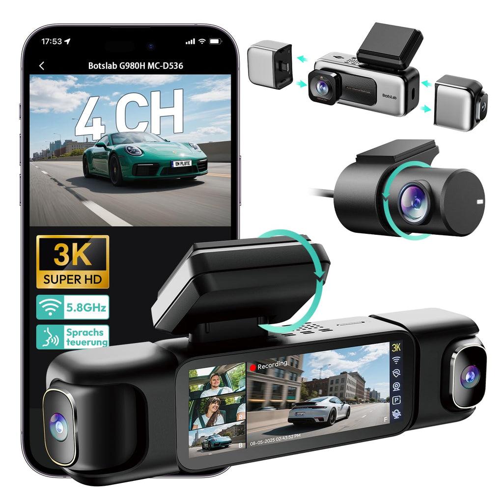 BOTSLAB G980H 4-Channel 360° Car Dash Camera System