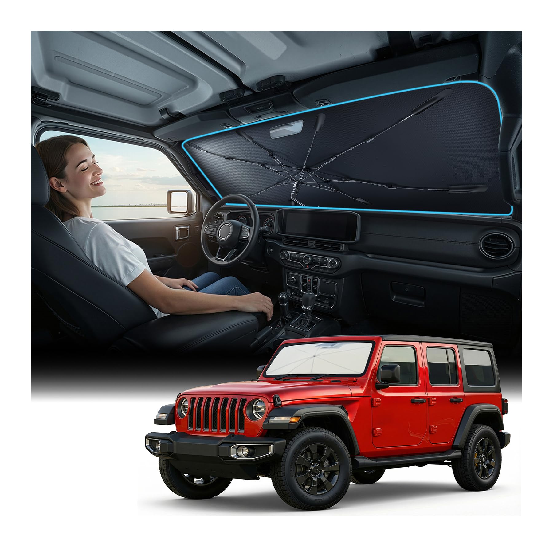 Nmoiss Umbrella Windshield Sun Shade with Heat Shield