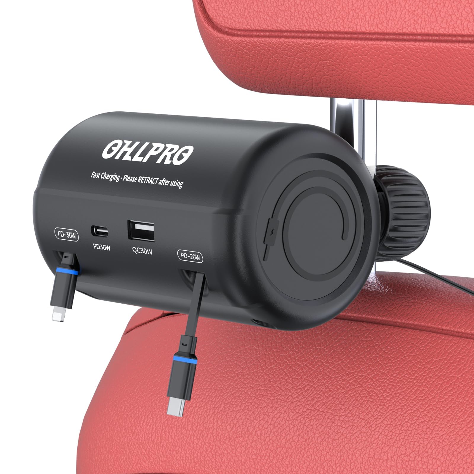 OHLPRO 3-in-1 Retractable Backseat Car Charging Station