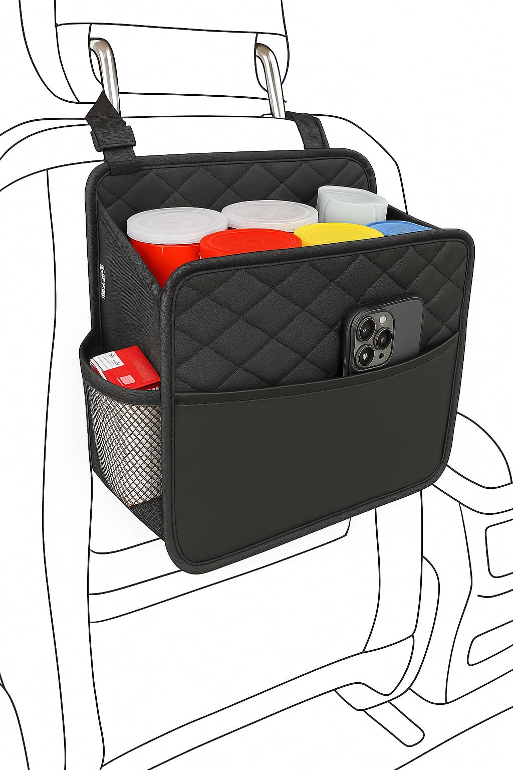 Witaxima PU Leather Backseat Organizer with 2.14-Gallon Trash Can