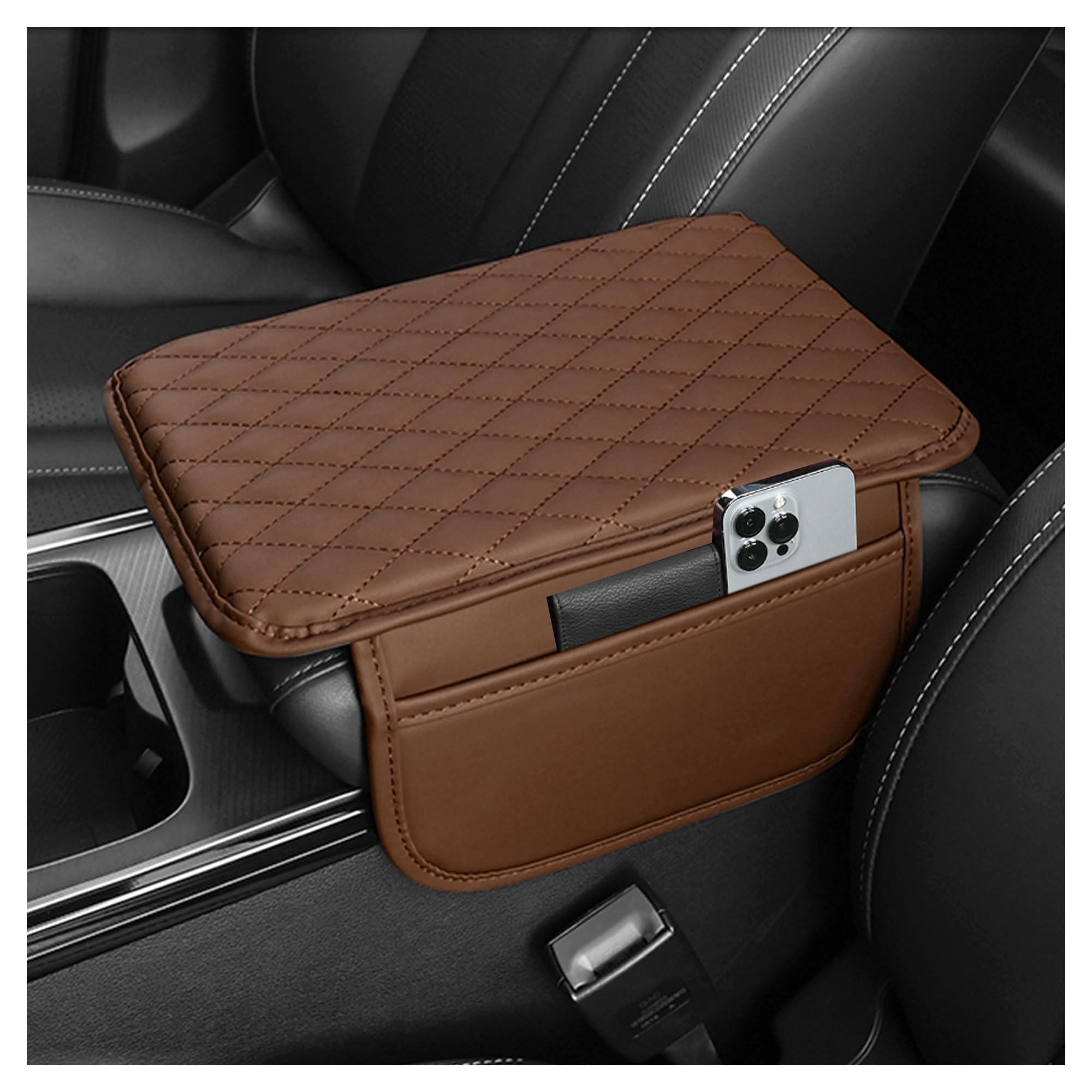 Stacool Upgraded Car Center Console Cover,Microfiber Leather Car Armrest Cover Cushion with 2 Storage Bags,Universal Car Armrest Storage Box