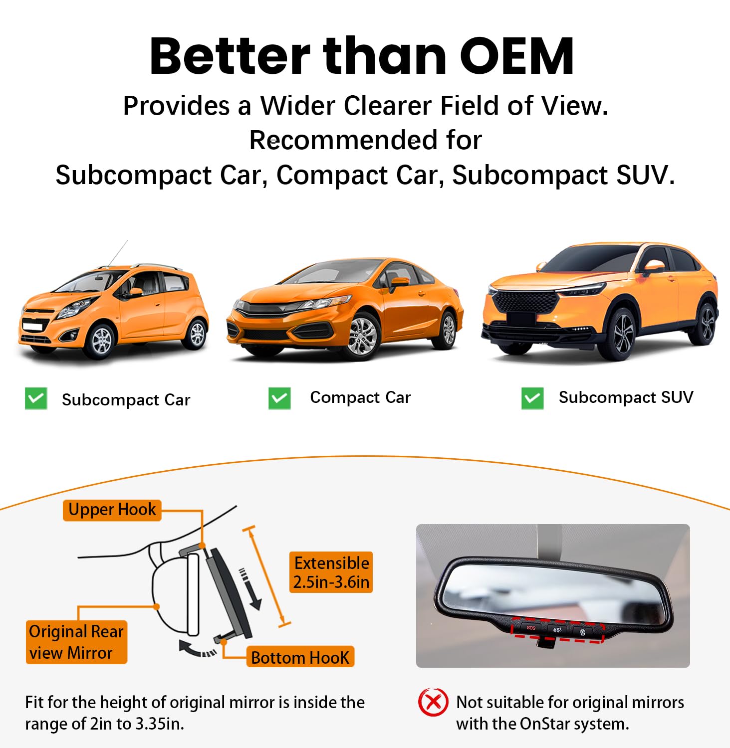 HmmtyRack Oblong Wide-Angle Rearview Mirror for Cars