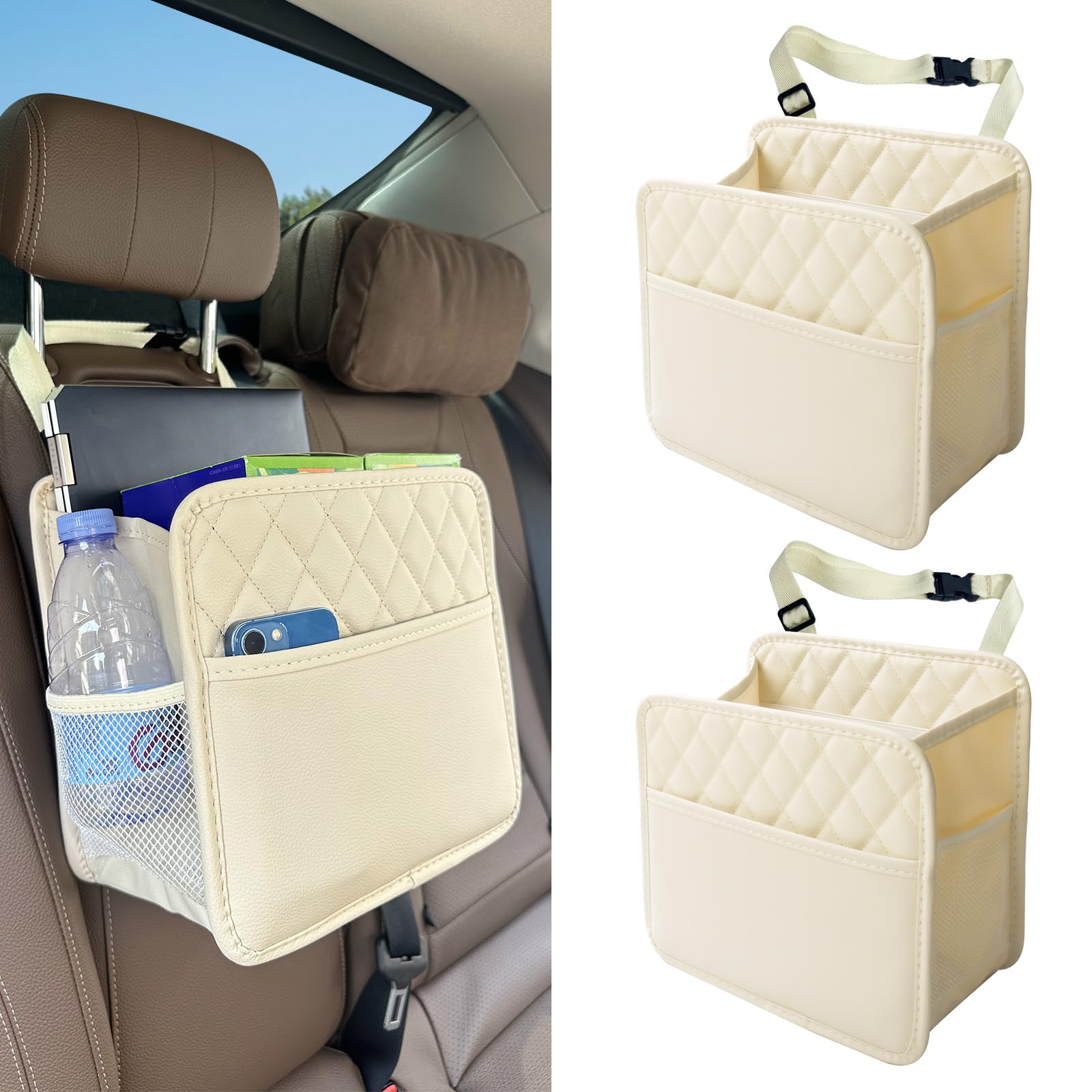 Witaxima PU Leather Backseat Organizer with 2.14-Gallon Trash Can