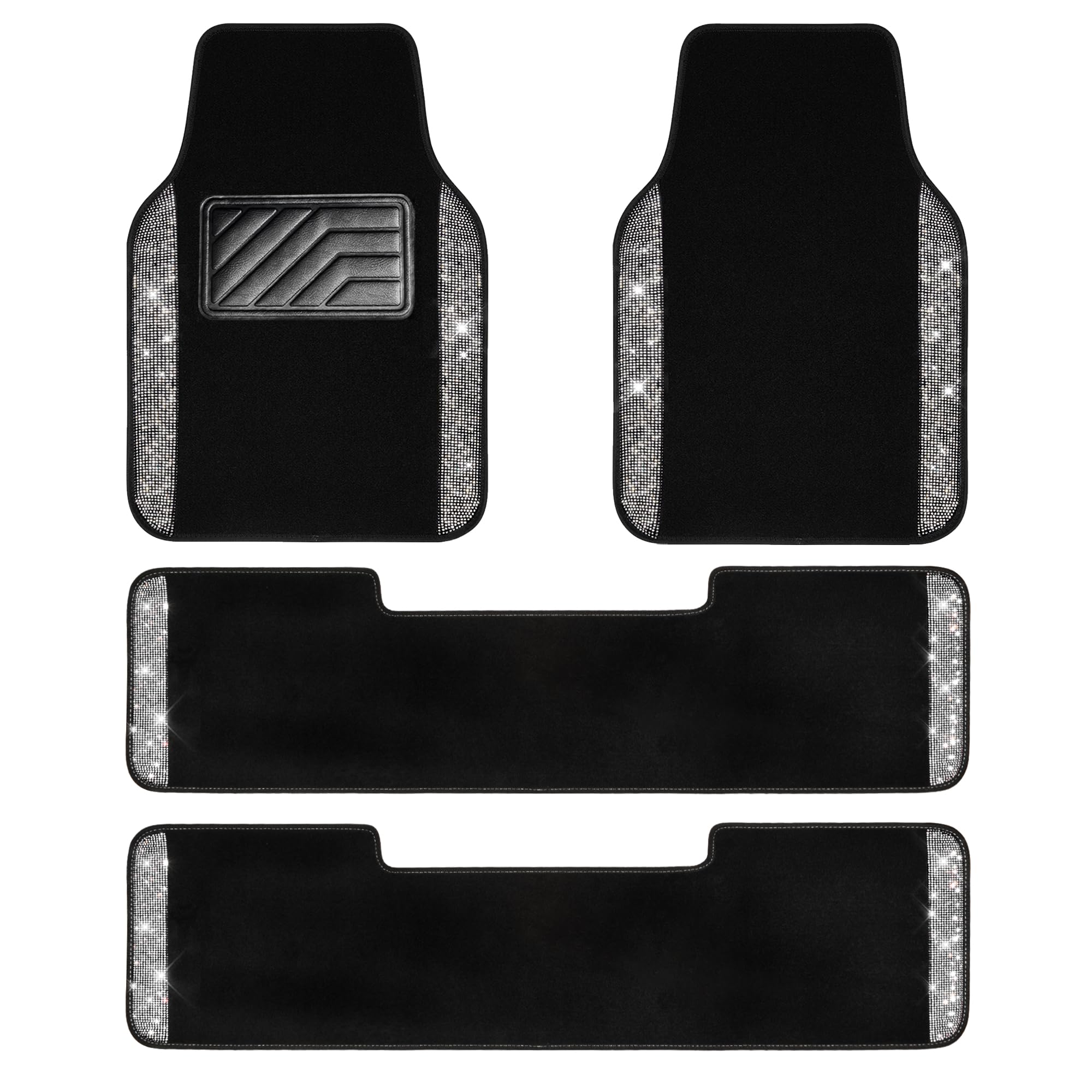 CAR PASS Bling Diamond Car Floor Mats, Shining Rhinestone Carpet Sparkly Glitter Crystal with Anti-Slip PVC Heel Pad Waterproof Universal Fit Automotive SUV,Sedan,Van